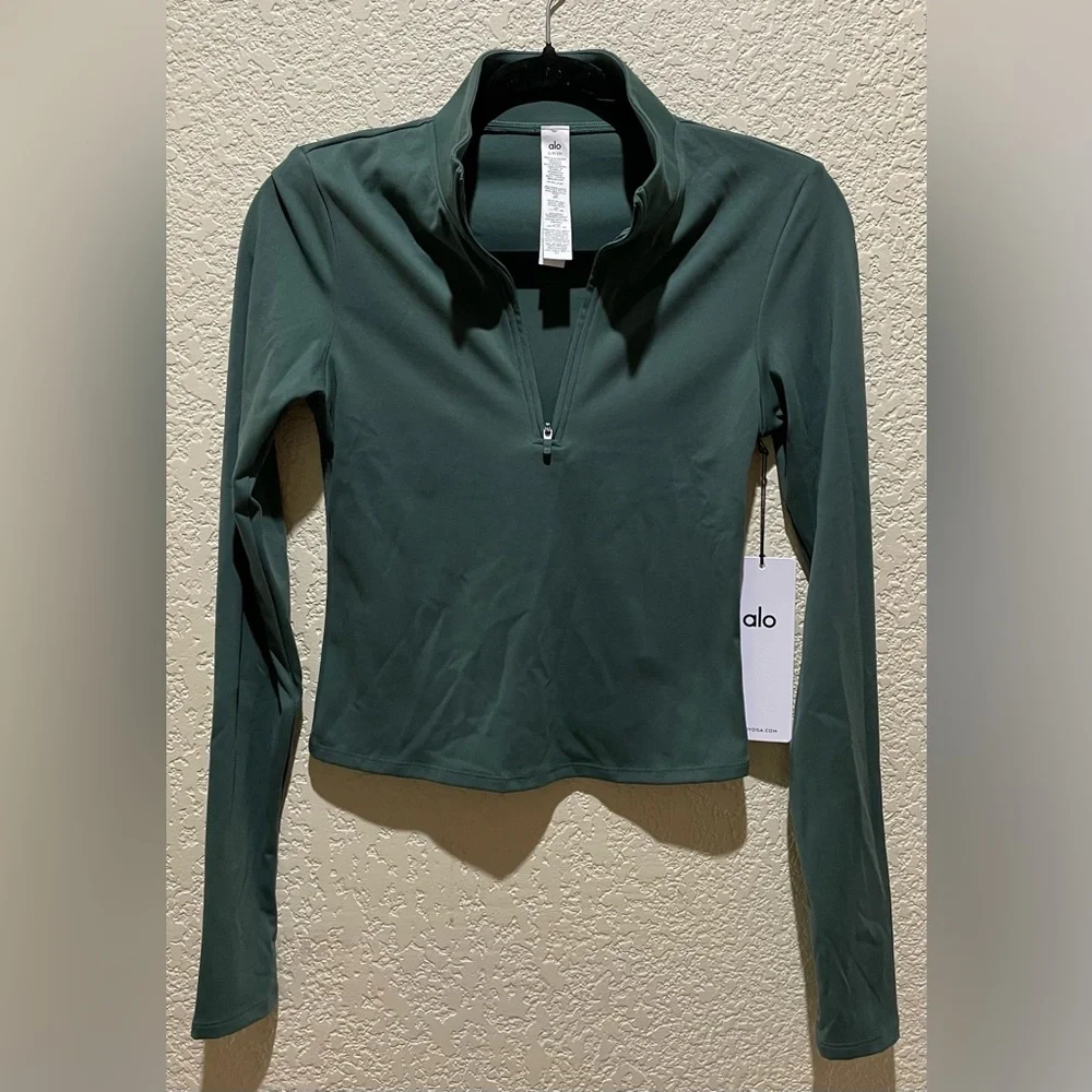 ALO Yoga Softsculpt Precision 1/4 Zip Long Sleeve Clover Green Size XS